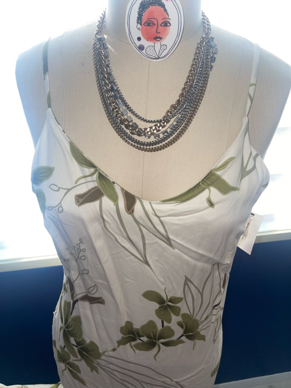 Hilo Hattie Cream Maxi Slip Dress with Green Floral Print. Zip need small repair - Picture 3 of 7